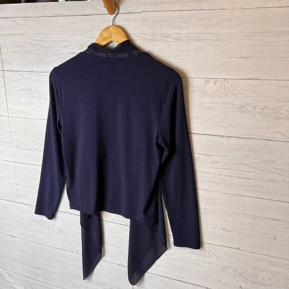 Nic + Zoe Blouse Womens Size Small Navy Long Sleeve Mixed Media Sheer Modern - Picture 11 of 16